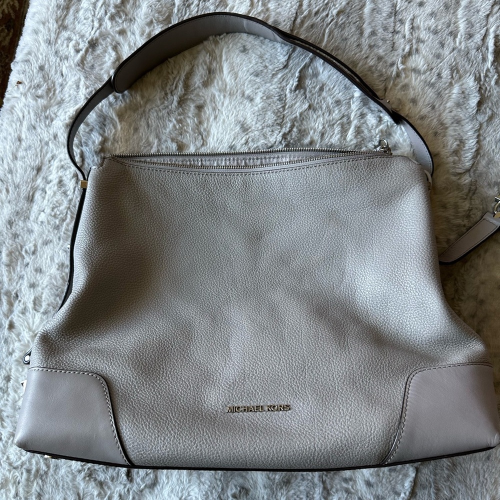 Michael Kors Gray Hobo Shoulder Bag with Leather Finish